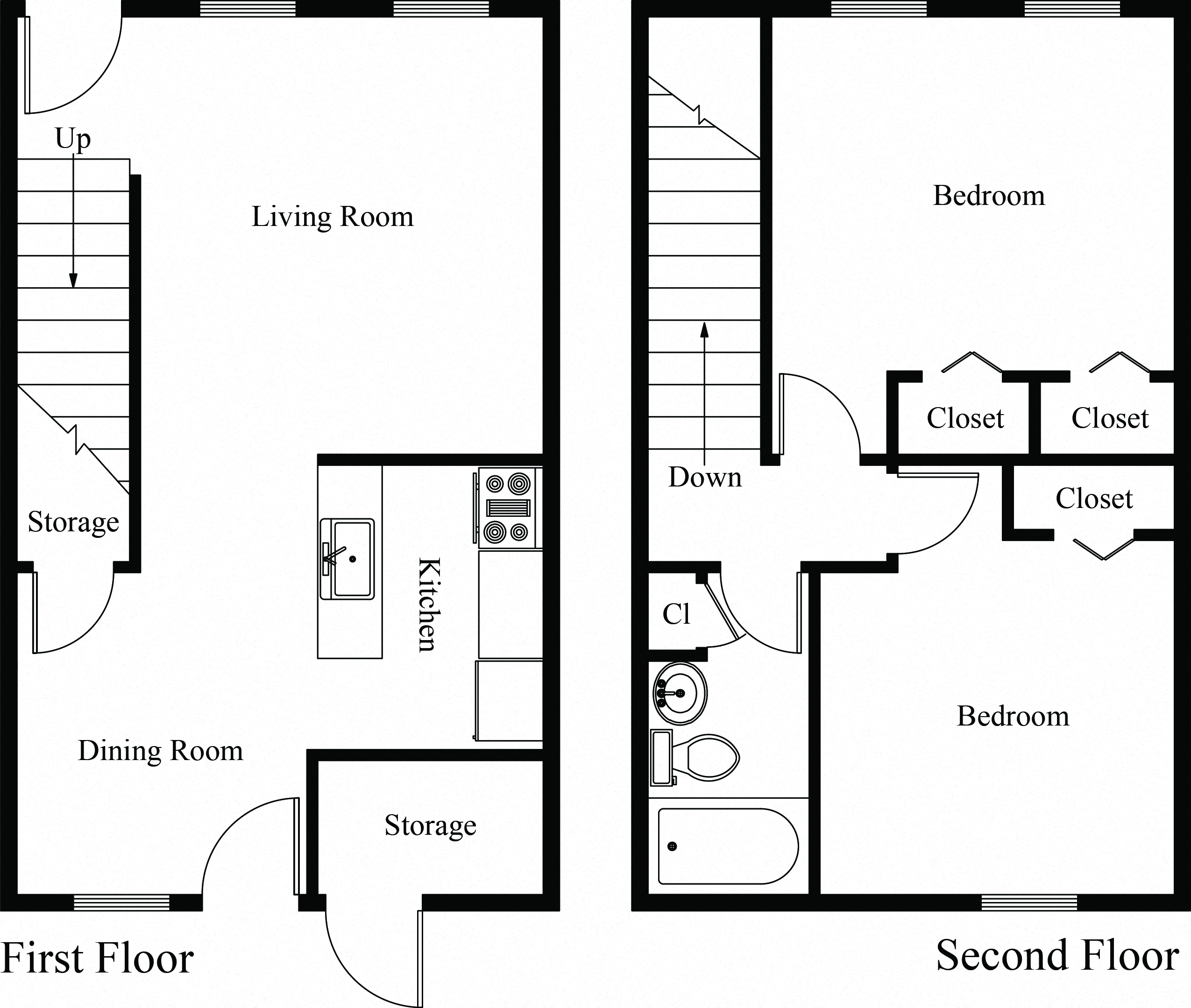 Floor plan for 2 beds, 1 bath, 1 sqft
